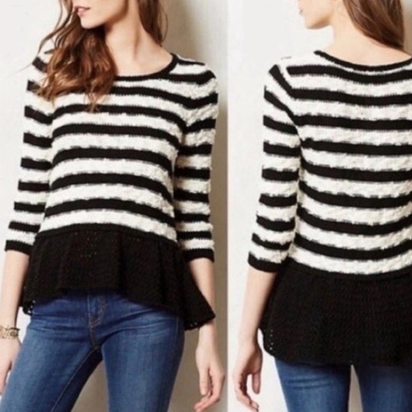 Anthropologie Knitted & Knotted black white sweater size Medium - Picture 1 of 9